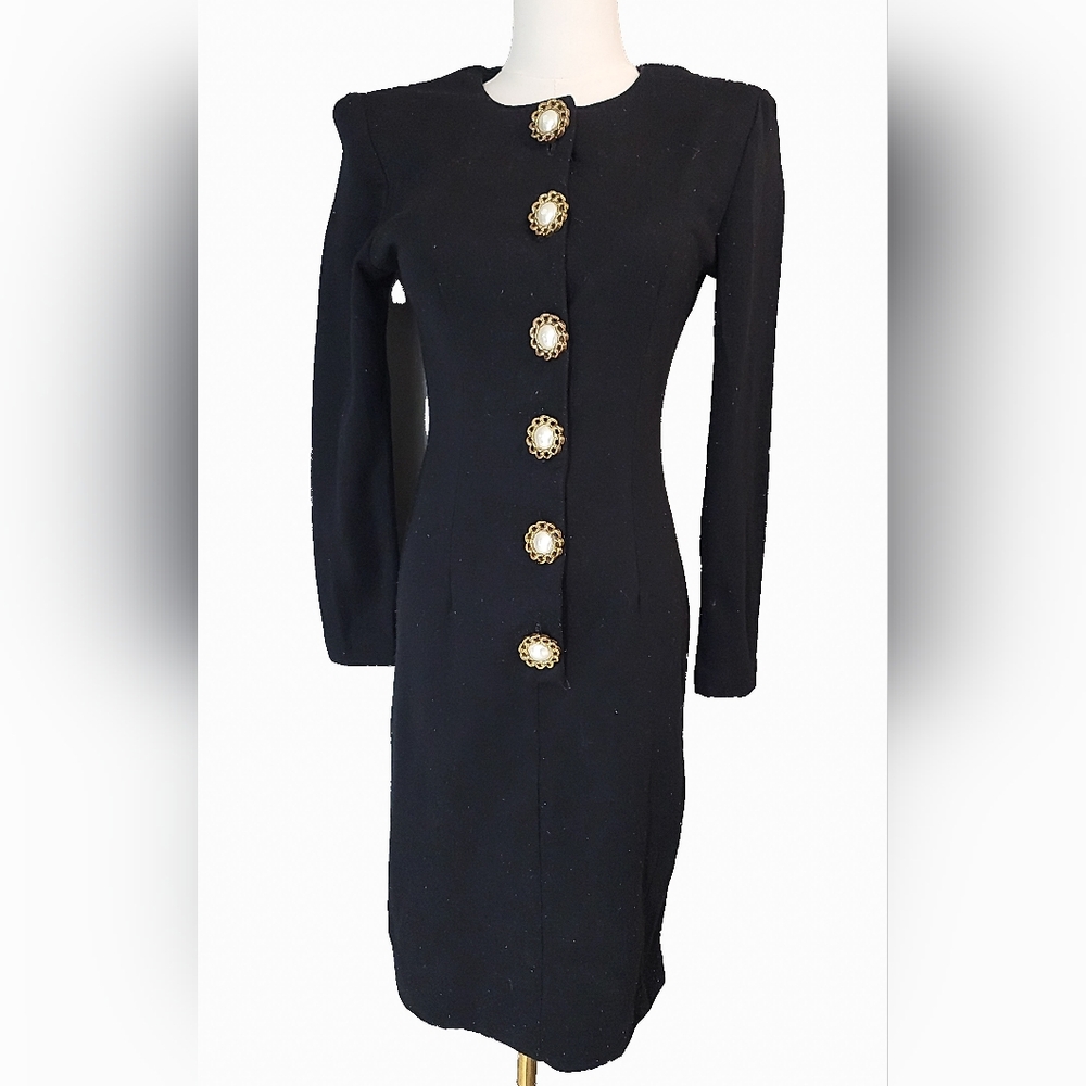 Dawn Joy Fashion Vitage Black Long Sleeve Dress with‎ Gold Accents
